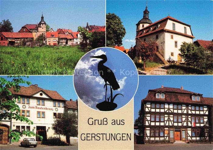 Gerstungen Werra Kirche Gaststaette-Zum-Rautenkranz Markt-Apotheke Fachwerk Pano