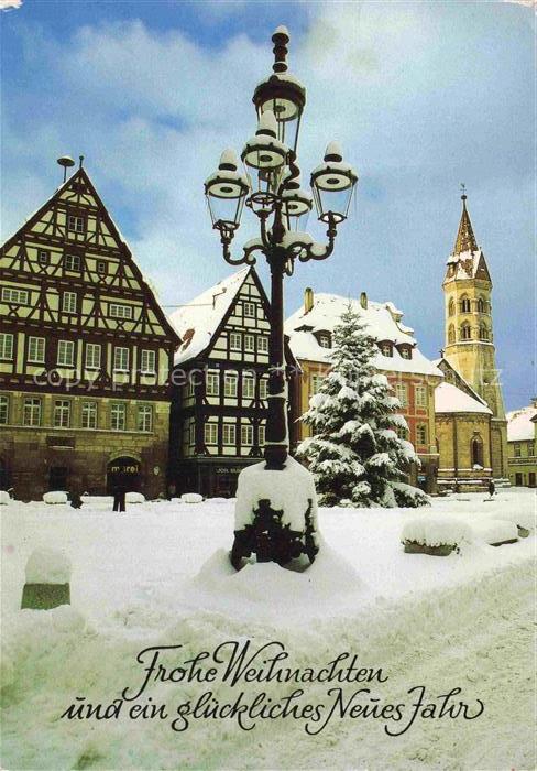 Schwaebisch Gmuend BW Marktplatz Johanniskirche Fachwerkhaus Weihnachtsbaum Wint