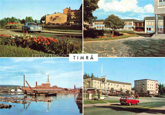 Timra Sweden Mehrbildkarte Industrieanlage Schornstein Hafen BP-Tankstelle Wohnh