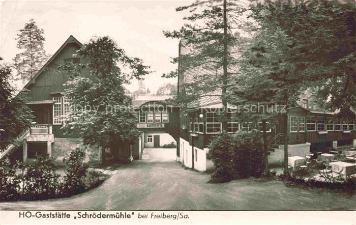 FREIBERG  Sachsen Gaststaette-Schroedermuehle Gaststaette Holzhaus Garten Baeume