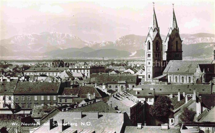 Neustadt WIEN Wiener-Neustadt AT Stadtpanorama Kirche Tuerme Schneeberg Alpen Da