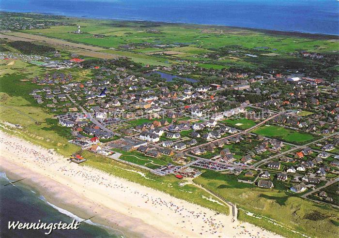 WENNINGSTEDT Sylt Fliegeraufnahme Strand Meer Duenen Leuchtturm Ortschaft Sylt N