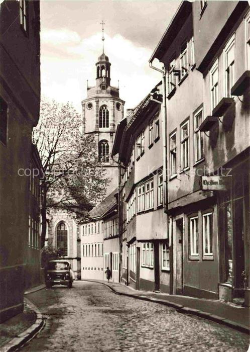 Schleusingen Thueringen Kirchgasse Kirche Kirchturm Kopfsteinpflaster Fachwerkha