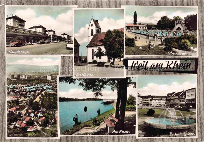 Weil am Rhein Baden BW Hauptstrasse Ev-Kirche Strandbad Rhein Bahnhofplatz Luftb