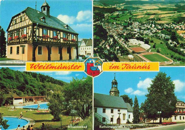 Weilmuenster Hessen Alte-Schule Fachwerk Schwimmbad Rathausplatz Kirche Taunus F