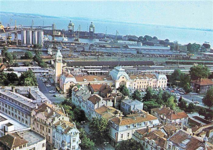 Burgas Bourgas Bourgass BG Bahnhof Hafen Fliegeraufnahme Krane Kirche Altstadt S