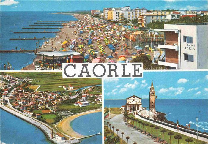 Caorle Veneto IT Strand Hotel-Adria Kueste Meer Kirche Fliegeraufnahme Sonnensch