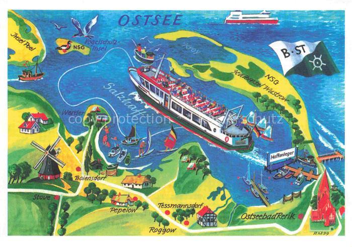 Rerik Ostseebad Salzhaff Ostsee Insel-Poel Landkarte Schiff Windmuehle Boiensdor