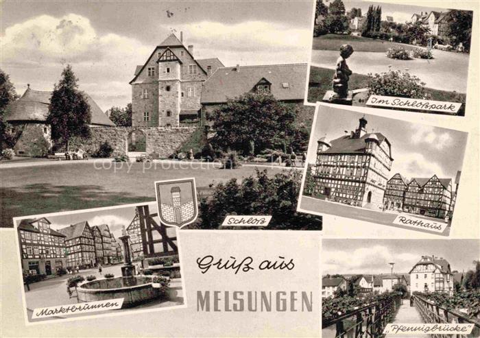 Melsungen Fulda Schloss Schlosspark Rathaus Marktbrunnen Pfennigbruecke Fachwerk