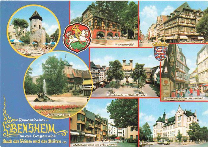 Bensheim Bergstrasse Hessen Pfinztor Wambolter-Hof Marktplatz Kath-Kirche Fachwe