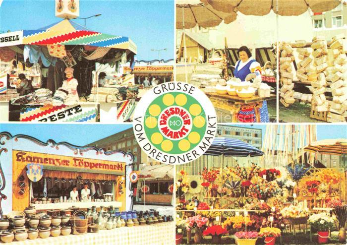 Dresden-Neustadt Dresdner-Markt Toeppermarkt Marktstand Keramik Blumenmarkt Haen