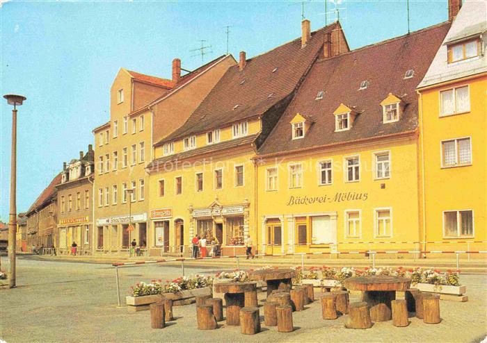 Oederan Sachsen Platz-der-Befreiung Baeckerei-Moebius Geschaefte Marktplatz Blum