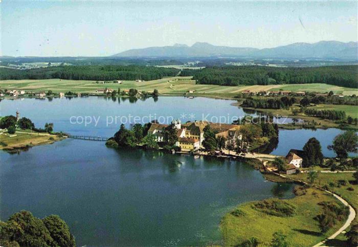 Seeon-Seebruck Traunstein Bayern Inselschloss Seeonersee Kloster Insel Steg Berg