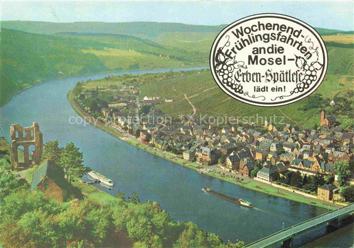 Traben-Trarbach Mosel Mosel Fluss Ruine-Grevenburg Weinberge Bruecke Schiff Stad