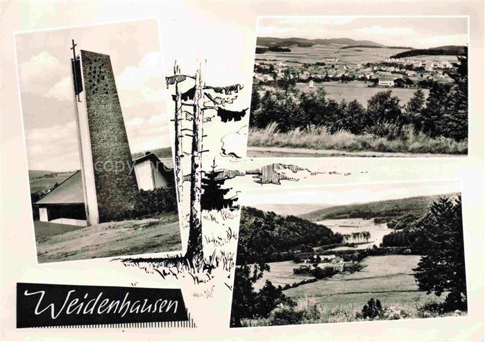 Weidenhausen Gladenbach Salzboedetal Hessen Kirche Kirchturm Dorf Huegel Wald Ta