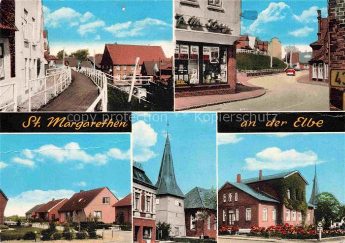 St Margarethen Steinburg Elbe Kirche Dorfstrasse Geschaeft Wohnhaeuser Mehrbildk