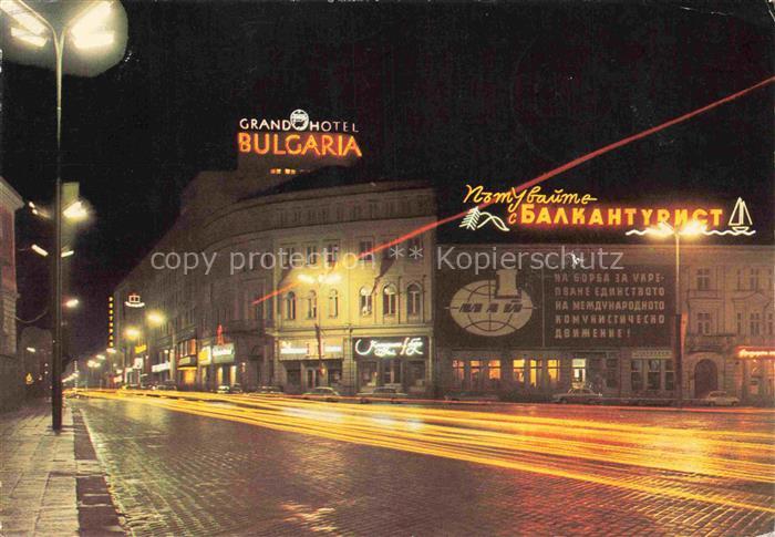 SOFIA Sophia BG Grand-Hotel-Bulgaria Balkantourist Nachtaufnahme Neonreklame Str