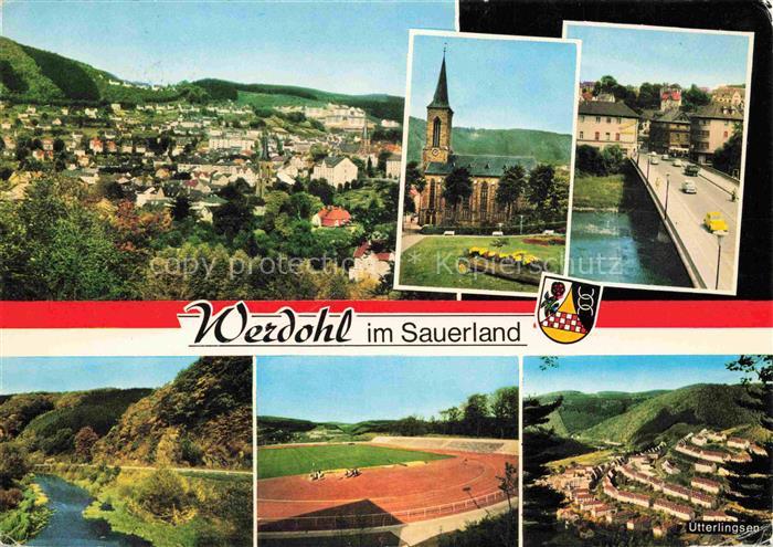Werdohl NRW Kirche Fluss Stadtansicht Stadion Utterlinger Wohnhaeuser Sauerland