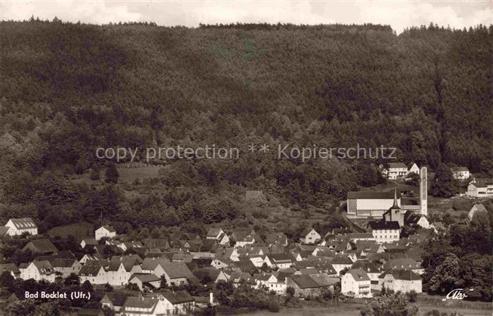 Bad Bocklet Bad Kissingen Bayern Panorama Kirche Haeuser Wald Tal Stahlquelle Ku