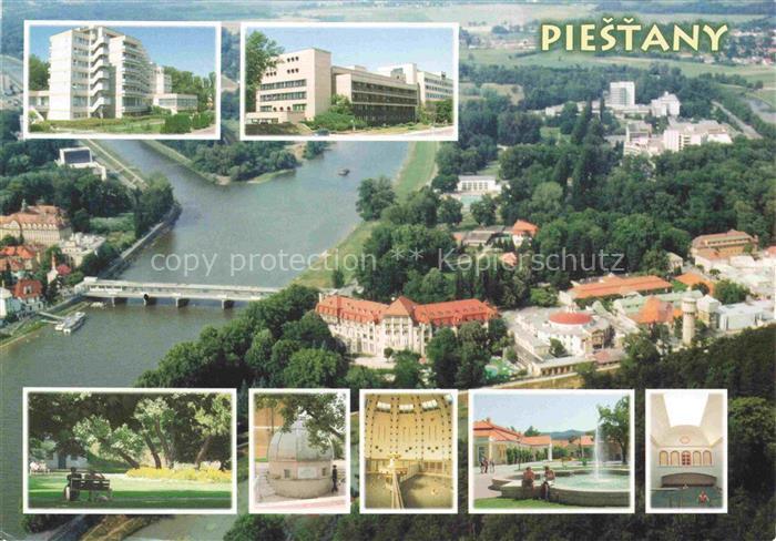 Piestany Pistian Poestyen SK Kurort Fluss Bruecke Luftbild Hotels Brunnen Kolonn