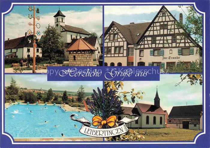 Leibertingen Sigmaringen BW Dorfplatz Kirche Maibaum Gasthaus-Zur-Traube Freibad