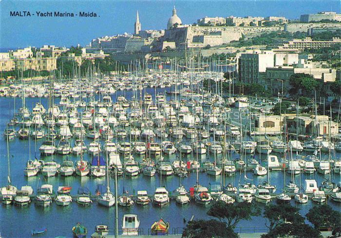 Msida Malta Yacht-Marina Segelboote Hafen Kuppel Festung Valletta Fliegeraufnahm