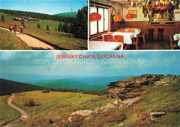 Hruby Jesenik Berglandschaft Wanderweg Almhuette Restaurant Felsen Gebirge Chata