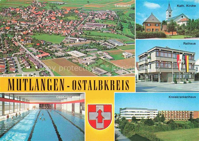 Mutlangen Ostalbkreis BW Luftbild Kath-Kirche Rathaus Ozon-Hallenbad Kreiskranke