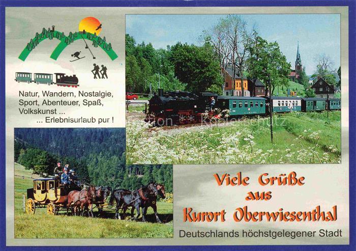 Oberwiesenthal Erzgebirge Sachsen Dampflokomotive Eisenbahn Kutsche Pferde Kirch