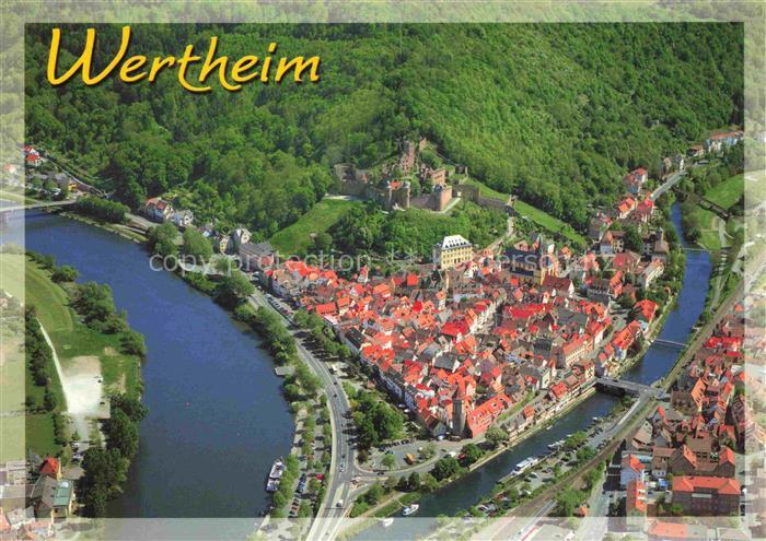 Wertheim Main BW Burg Altstadt Main Tauber Luftbild Flusszusammenfluss Kirchturm