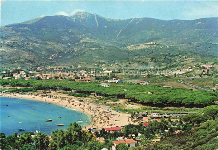 Marina di Campo Isola d Elba Toscana IT Strand Bucht Meer Berge Pinienwald Stran