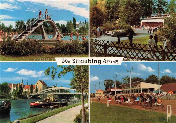 Straubing Freibad Sprungturm Tiergarten Donau Schloss Trabrennbahn Mehrbildkarte