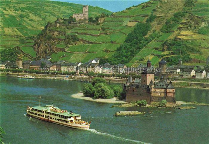 Kaub Caub Rhein Pfalzgrafenstein Rhein Burg-Gutenfels Weinberge Dampfer Flussins