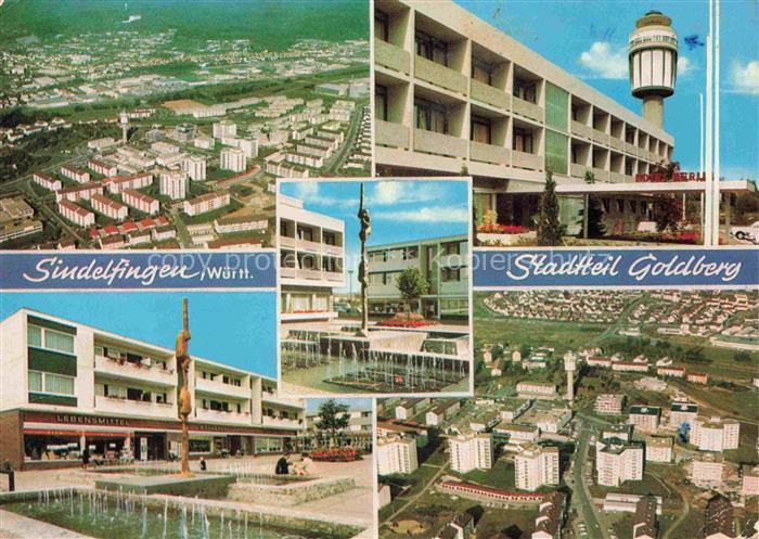 Sindelfingen BW Stadtteil-Goldberg Fliegeraufnahme Wohngebiet Hochhaus Skulptur