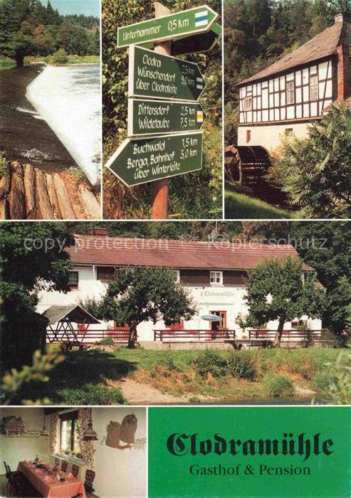 Clodra Berga Elster Thueringen Clodramuehle Gasthof Pension Muehle Fluss Wegweis