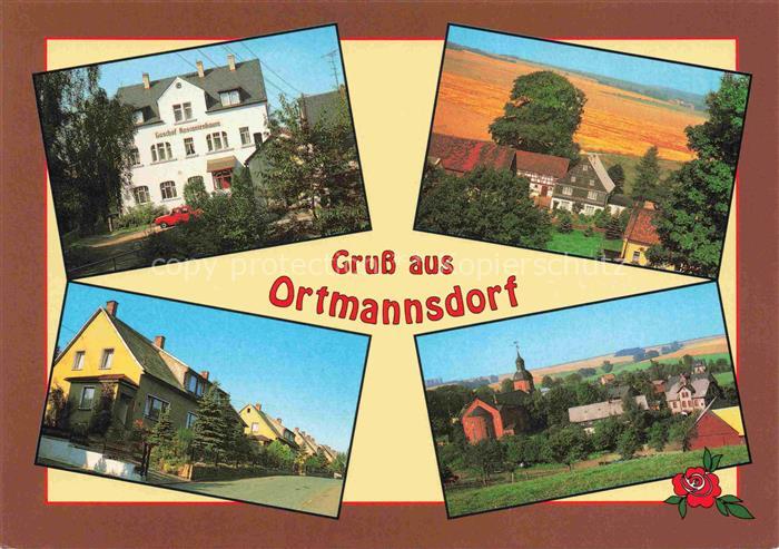 Ortmannsdorf Muelsen Sachsen Gasthof-Neumannhaus Kirche Wohnhaeuser Landschaft O