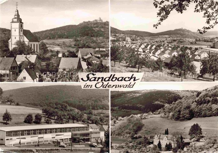 Sandbach Odenwald Breuberg Hessen Kirche Dorf Wohnhaeuser Huegel Schulgebaeude