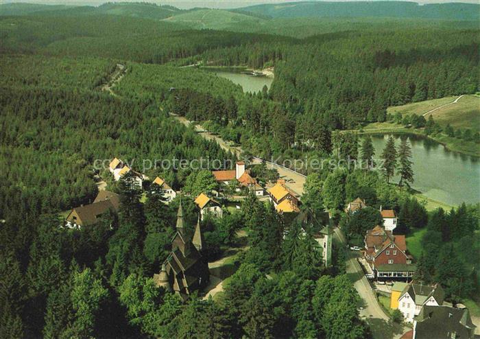 Hahnenklee-Bockswiese Harz Stabkirche Seen Wald Oberharz Kurort Luftaufnahme Hae