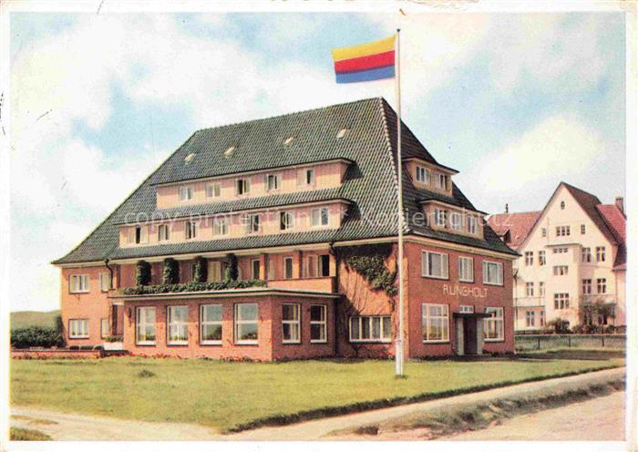 Kampen Sylt Haus-Rungholt Hotel Fahne Ziegelgebaeude Rasen
