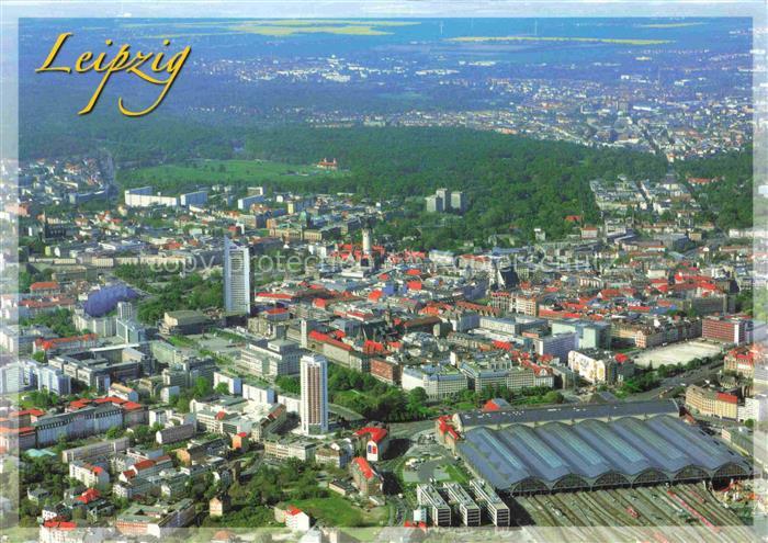 LEIPZIG Sachsen Fliegeraufnahme Hauptbahnhof Innenstadt Hochhaeuser Stadtwald Me