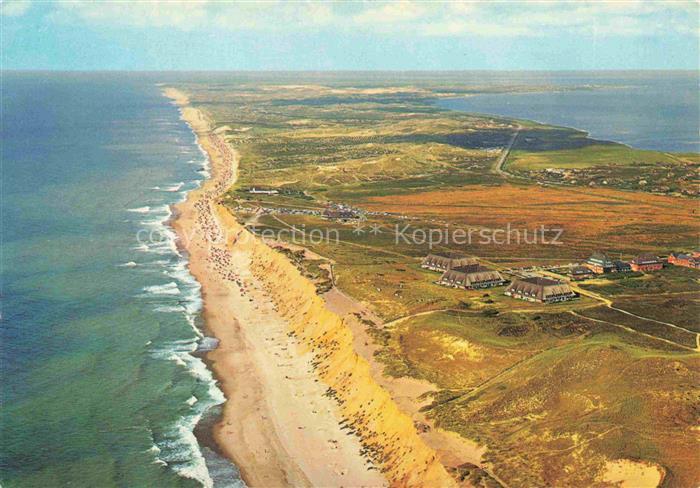 Kampen  Sylt Fliegeraufnahme Nordseestrand Duenen Strandkoerbe Reetdachhaeuser S