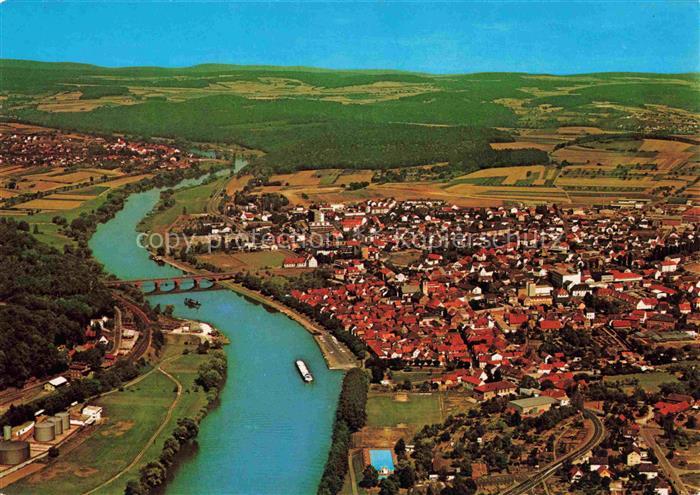 Marktheidenfeld Main-Spessart Bayern Fliegeraufnahme Main Fluss Bruecke Altstadt