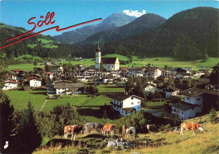 Soell Woergl Wilder Kaiser Tirol AT Wilder-Kaiser Kirche Ortsansicht Kuehe Almwi