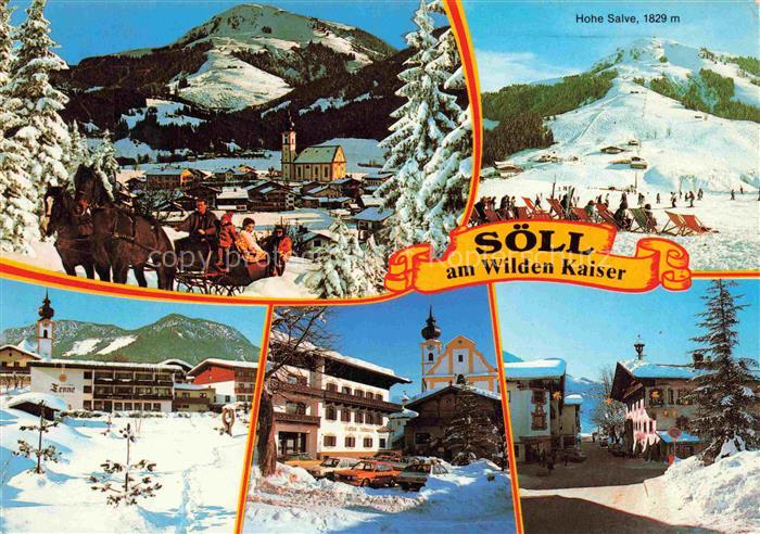 Soell Woergl Wilder Kaiser Tirol AT Hohe-Salve Pferdeschlitten Skigebiet Kirche