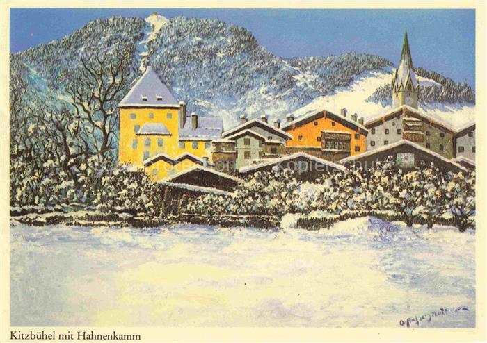 Kitzbuehel Tirol AT Hahnenkamm Schloss Kirchturm Schnee Winter Gemaelde Otto-Auf