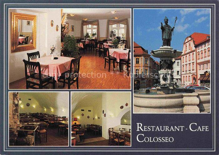 Eichstaett Oberbayern Restaurant-Cafe-Colosseo Marktplatz Brunnen Bischofstatue