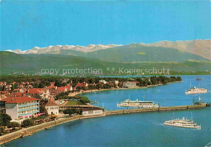 Langenargen Bodensee Bodensee Hafen Dampfer Schiffe Alpen Ortspanorama Faehre