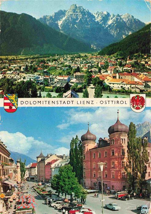 LIENZ  Tirol AT Hauptplatz Stadtansicht Dolomiten Berge Spitzkofel Schloss-Bruck