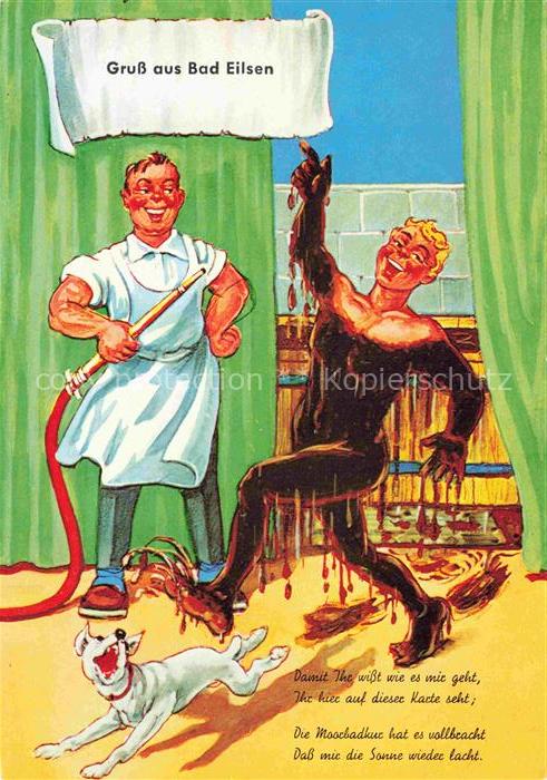 Bad Eilsen Schaumburg Niedersachsen Humorkarte Moorbad Knechtsfigur Hund Karikat