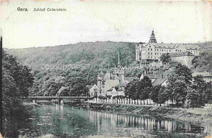 GERA Thueringen Schloss-Osterstein Fluss Bruecke Baeume Stadtansicht Wald Schlo